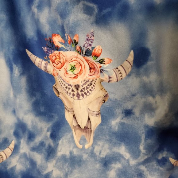 Wonderland by Orange Blue Cow Skull Off The Shoulder Dress, L - Picture 2 of 7